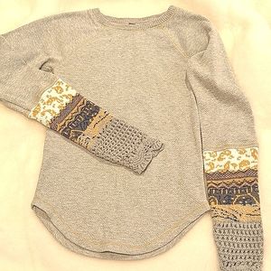 Free People Waffle Shirt w/ Mix Jacquard Sleeves